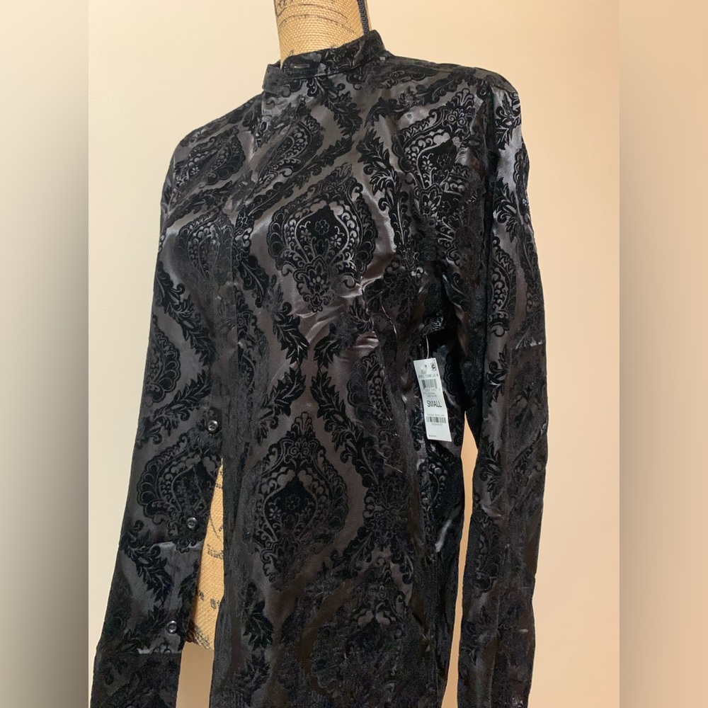 I.N.C. INTERNATIONAL CONCEPTS unisex Flocked black shirt NWT size Small